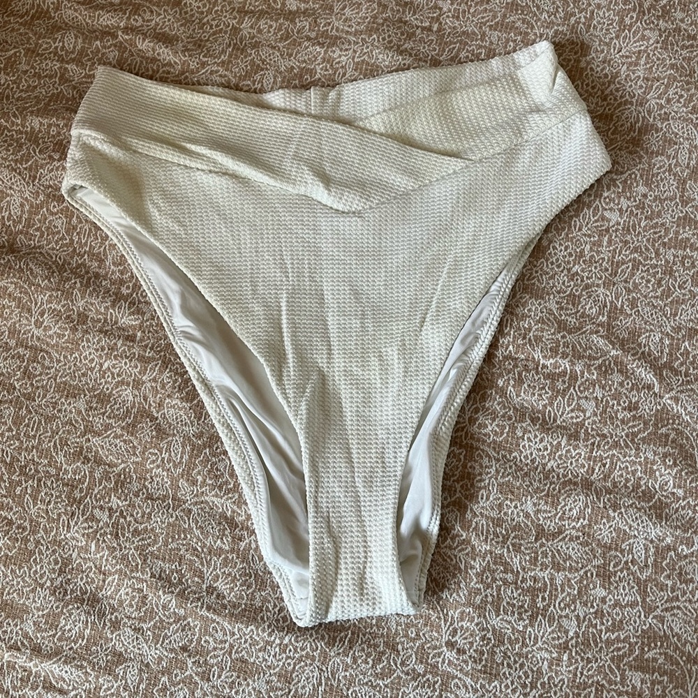 Aerie white waffle high cut criss cross swim bikini bottoms